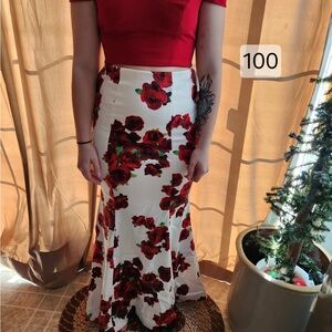 Floral Red and White Women's Skirt